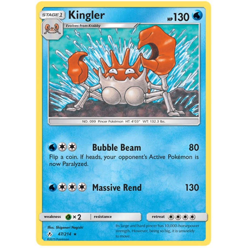 Kingler 47/214 Rare Reverse Holo Card (Unbroken Bonds)