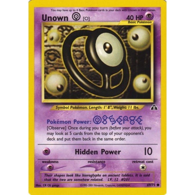 Unown O 69/75 Common Pokemon Card (Neo Discovery)