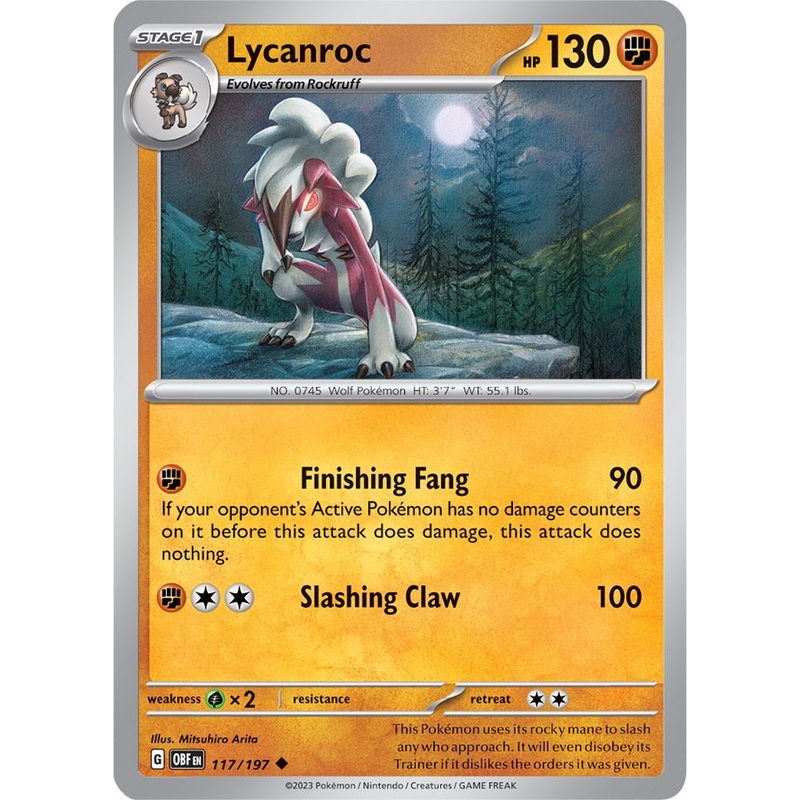 Lycanroc 117/197 Uncommon Reverse Holo Pokemon Card (SV Obsidian Flames)