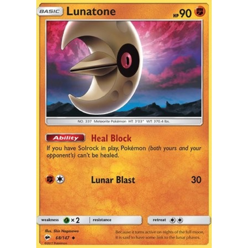 Lunatone 68/147 Uncommon Reverse Holo Pokemon Card (Burning Shadows)