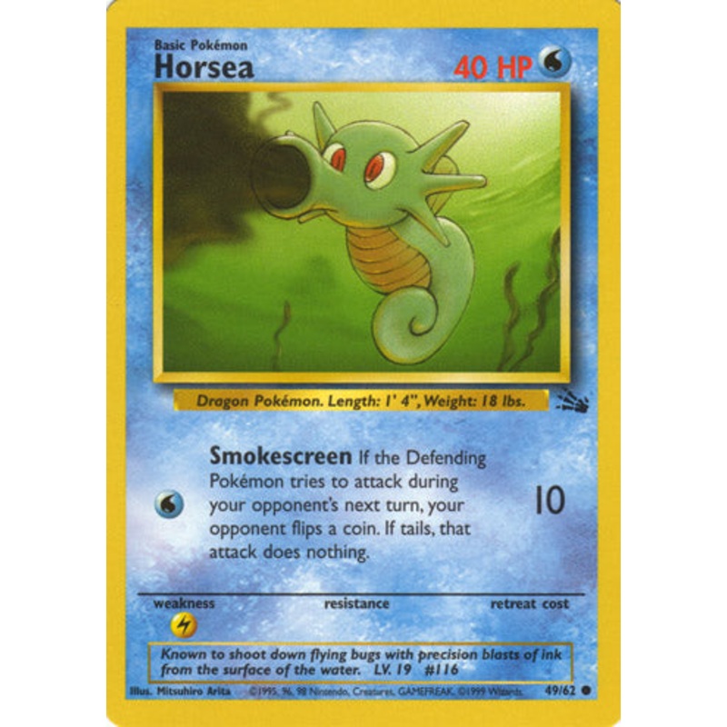 Horsea 49/62 Common Exc Cond. Pokemon Card (Fossil Set)