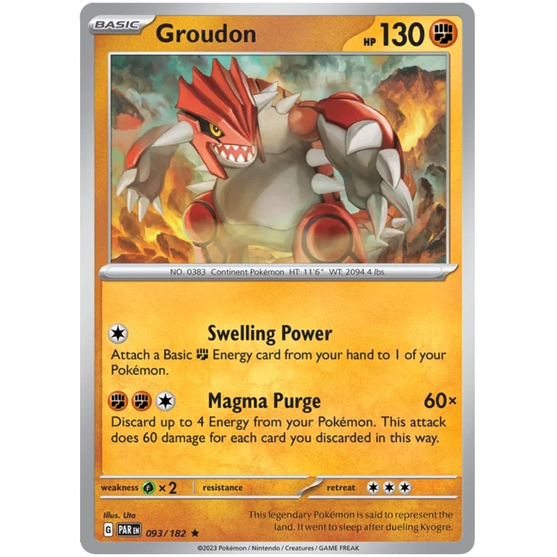 Groudon 093/182 Rare Reverse Holo Pokemon Card (SV04 Paradox Rift)