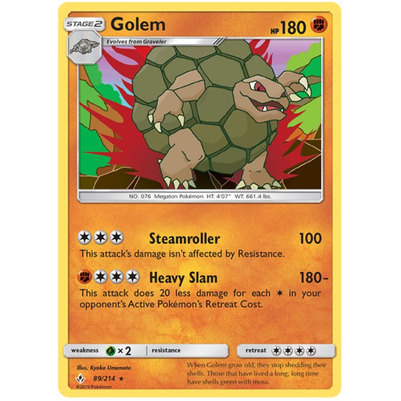 Golem 89/214 Rare Reverse Holo Card (Unbroken Bonds)