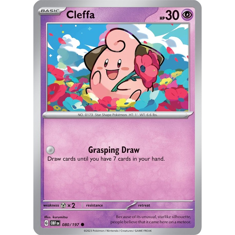 Cleffa 080/197 Common Reverse Holo Pokemon Card (SV Obsidian Flames)