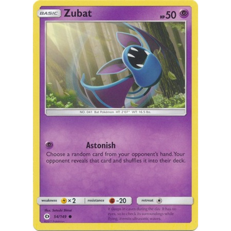 Zubat 54/149 Common Reverse Holo Pokemon Card (Sun & Moon Base Set)