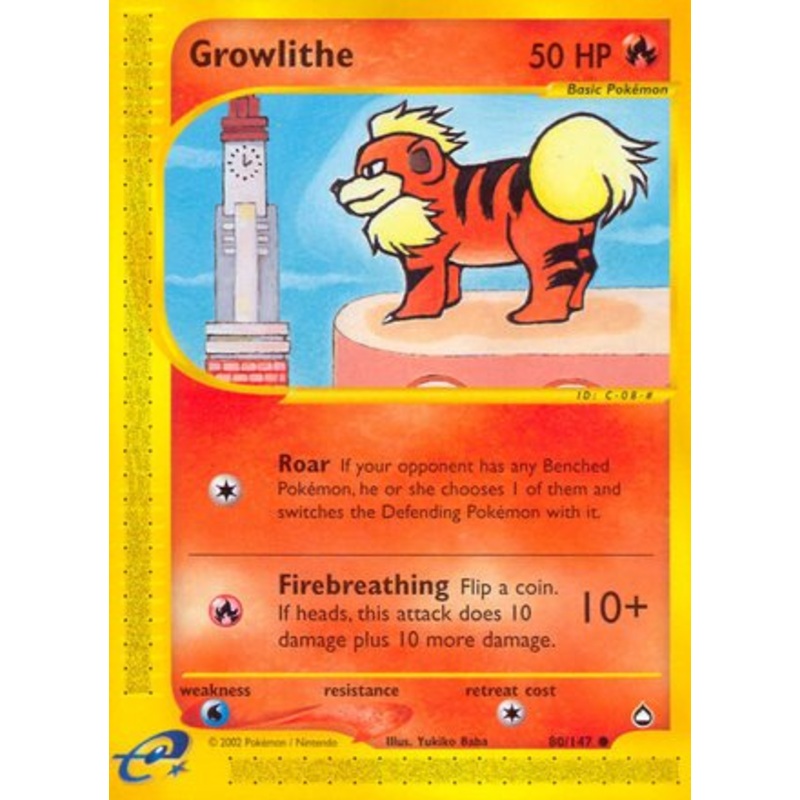 Growlithe 80/147 Common Pokemon Card (Aquapolis)