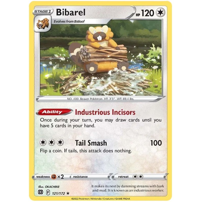 Bibarel 121/172 Rare Holo Reverse Holo Pokemon Card (SWSH Brilliant Stars)