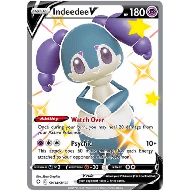 Indeedee V SV114/SV122 Shiny Rare Pokemon Card (Shining Fates)