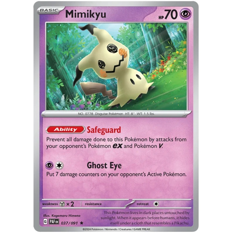 Mimikyu 037/091 Rare Reverse Holo Pokemon Card (SV 4.5 Paldean Fates)